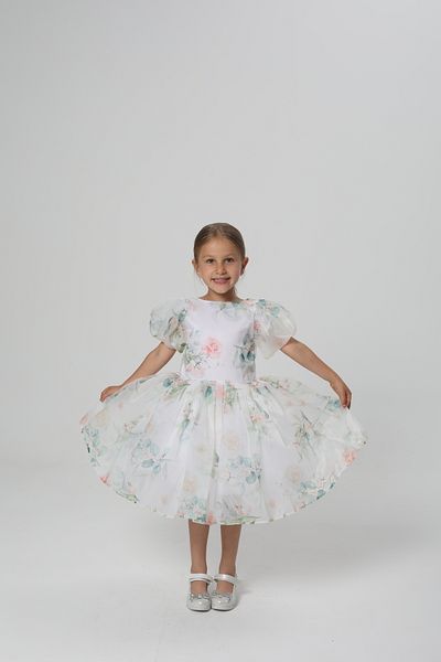 miço kids Φόρεμα αποφοίτησης για κορίτσια με μπαλόνι μανίκι με λεπτομέρεια ροζ-φύλλο