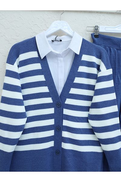 Modamorfo Gestreiftes Knopf-Strick-Set – Indigo
