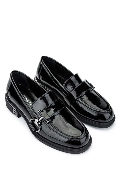 Tamer Tanca Women's Genuine Leather Black Patent Leather Loafers