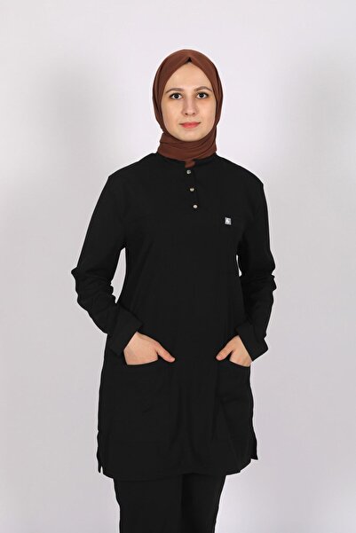 Pratik Medikal قميص أسود حجاب واحد - قميص ممرضة ليكرا