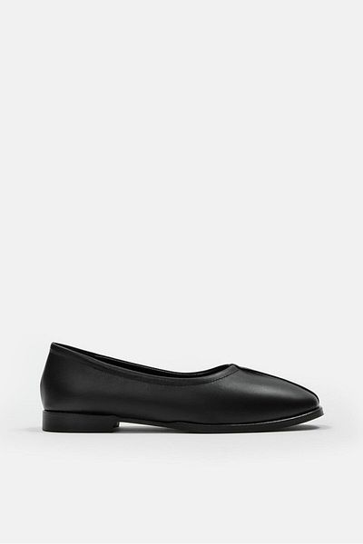 NILUFARR Black Genuine Leather Women's Ballerinas - Taiga