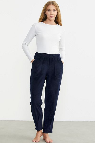 Sementa Pantaloni de trening din lână bleumarin - Detaliat pe picior