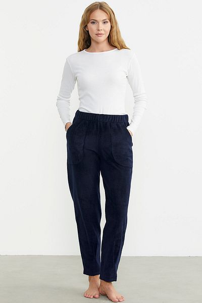 Sementa Pantaloni de trening din lână bleumarin - Detaliat pe picior
