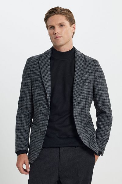 ALTINYILDIZ CLASSICS Jachetă pentru bărbați, antracit-negru, slim fit, slim, cu guler mono, 100% lână