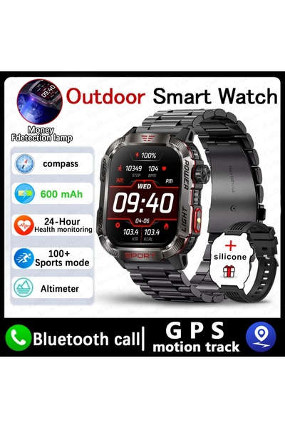 Choice ساعة ذكية عسكرية جديدة للرجال مزودة بحزام فولاذي أسود ونظام تحديد المو...