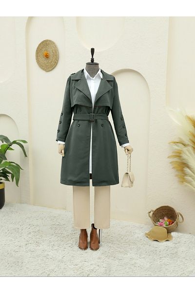 Modamorfo Inner Lined Buttoned Belted Trench Coat