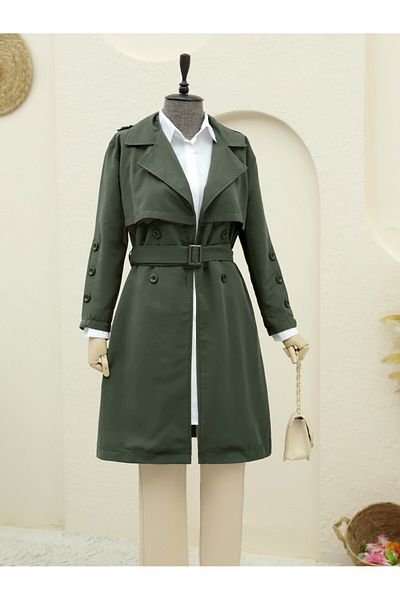 Modamorfo Inner Lined Buttoned Belted Trench Coat