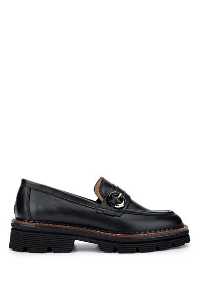 Tamer Tanca Women's Genuine Leather Black Leather Loafer Shoes