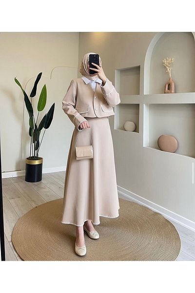 Esre Store 4492 Beige Hijab Double Set