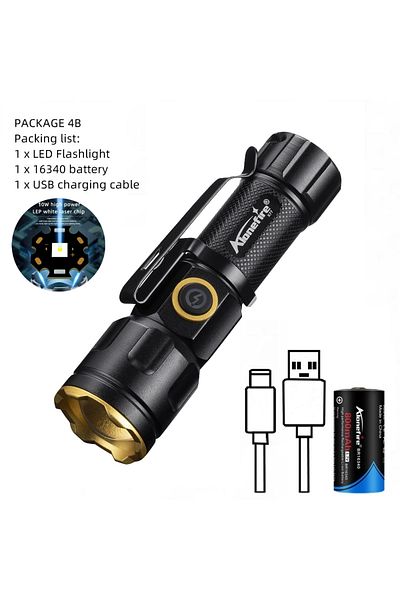 Choice 16340 black X77-16340 Zoom White Light beam Mini Flashlight Rechargeable Portable child lady Backpac