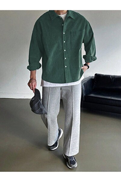 Hazhers Erkek Oversize Gömlek Yaka Uzun Kollu Kışlık Gömlek