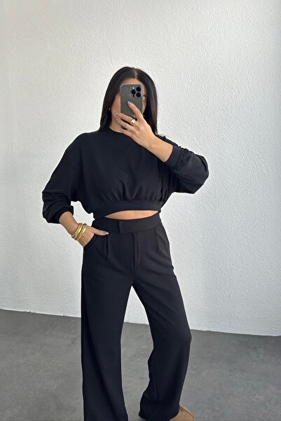 PÖRPIL Pas na suchý zip Palazzo Fabric Kalhoty Široká noha Volný vzhled