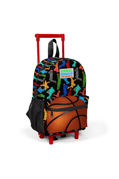Coral High Rucsac negru pentru copii cu model de baschet cu două compartimente 24011