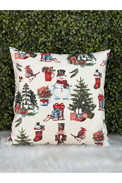 DÜŞLER EV TEKSTİLİ 45*45 Beyaz Yılbaşı Desenli Kırlent