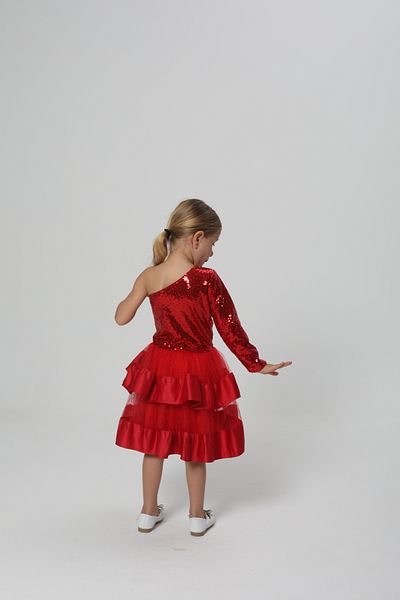miço kids One Shoulder Girl's Evening Dress - Evening Dress - Graduation Dress - New Year Red Evening Dress