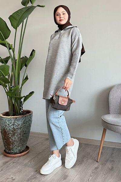 InStyle Thin Corded Turtleneck Gray Knitwear Sweater