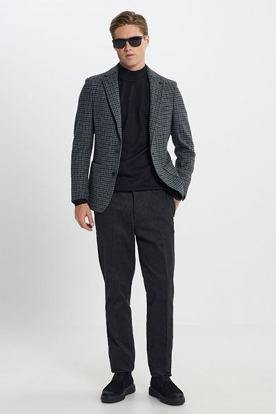 ALTINYILDIZ CLASSICS Jachetă pentru bărbați, antracit-negru, slim fit, slim, cu guler mono, 100% lână