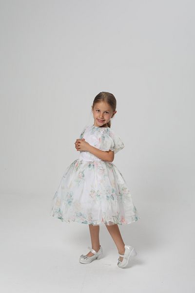 miço kids Φόρεμα αποφοίτησης για κορίτσια με μπαλόνι μανίκι με λεπτομέρεια ροζ-φύλλο