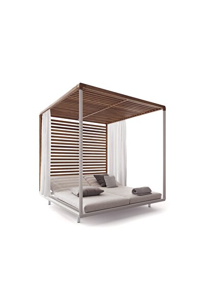 SCY Domino Bahçe Koltuğu Izgara Detaylı Divan Havuz Plaj Yatağı Şezlong Siyah Modern Daybed