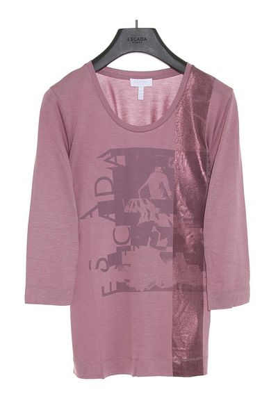 Escada Printed Metallic Detailed Paddle Collar Three-Quarter Sleeve T-shirt
