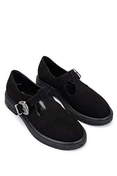 Tamer Tanca Kadın Hakiki Deri Siyah Süet Casual Ayakkabı