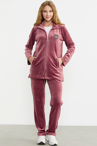 Sementa Σετ τουνίκ και αθλητική φόρμα τριαντάφυλλο - βελούδο με γιακά