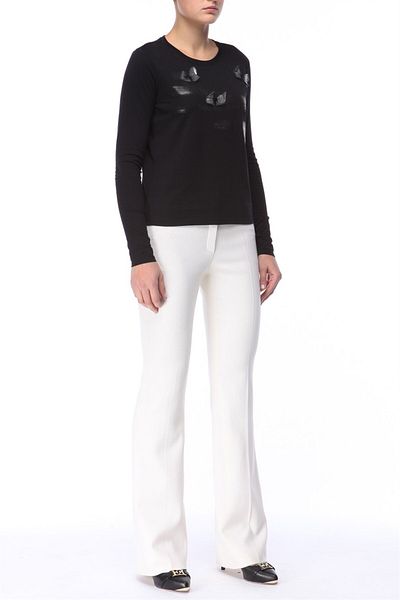 Escada Long Sleeve Round Neck Butterfly Patterned Black Cotton T-shirt