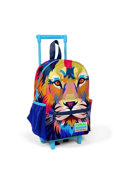 Coral High Navy Blue Saks Lion Patterned Small Nest Squeegee Backpack - Two Compartments 24041