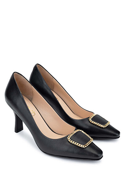 Tamer Tanca Kadın Hakiki Deri Siyah Deri Topuklu Ayakkabı