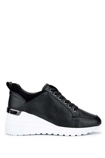 Tamer Tanca Women's Genuine Leather Black Leather Sneakers & Sports Shoes