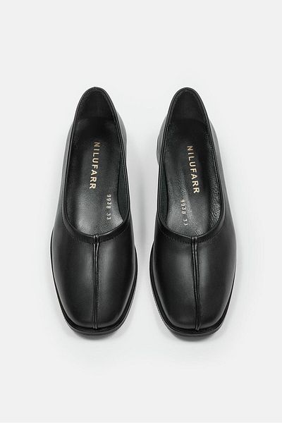 NILUFARR Black Genuine Leather Women's Ballerinas - Taiga