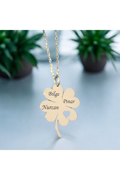 GareBiss Gümüş İsim Yazılı 4 Yapraklı Yonca