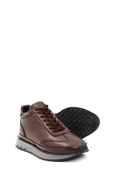 TUGERDİ Ανδρικά αθλητικά μποτάκια Tugerdi Brown από γνήσιο δέρμα με επένδυση από γούνα, σόλα από καουτσούκ, με κορδόνια και φερμουάρ TG098551913