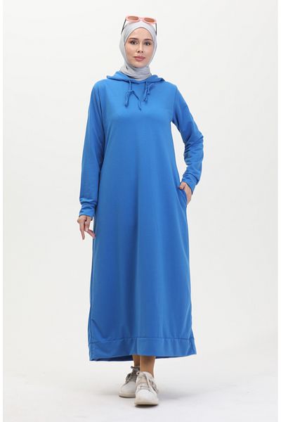 sefamerve Rochie sport cu glugă cu două fire 0190-22 Albastru închis