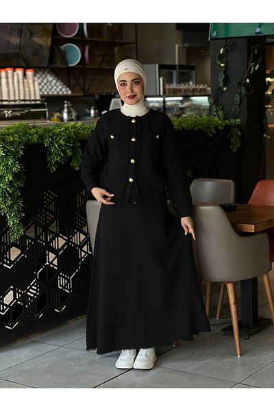 Esre Store 4460 - Black Chanel Fabric Hijab Double Set