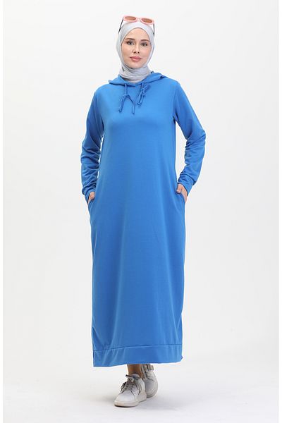 sefamerve Rochie sport cu glugă cu două fire 0190-22 Albastru închis