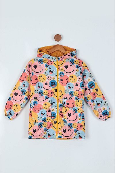 Minigimin Cicileri Girl's My Little Flowers - 9-12 Years, Fur Hood, Yellow Raincoat