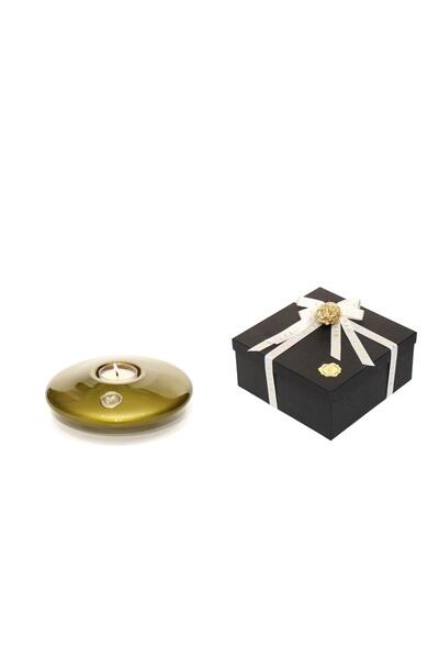 Missi Yeşil Golden Glow Cam Mumluk ve Tealight Seti (Dekoratif Sıvama Kutulu)