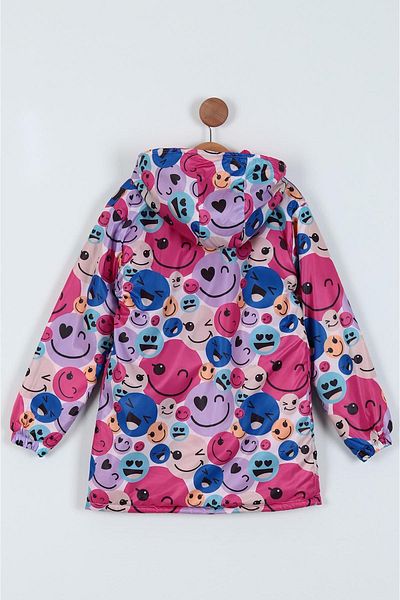 Minigimin Cicileri Fuchsia My Mini's Flowers - 9-12 Years Old Girl Furry Hooded Raincoat