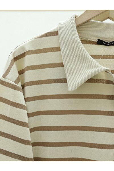 Modamorfo Πόλο λαιμόκοψη ριγέ χιτώνα - ανοιχτό καφέ