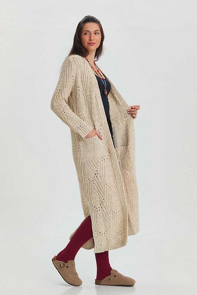 Clandestino Cardigan de buzunar cu model tricotat de lungime maxi gri