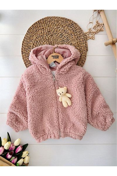 Minigimin Cicileri My Dried Rose Mini Girl's Coat - with Teddy Bear Accessory, Lamb