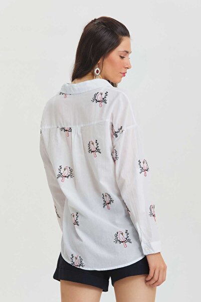 Clandestino Cămașă albă din bumbac brodat
