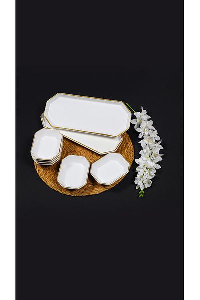 Home 8-Piece White Prism Presentation Set - Gilded Rectangle