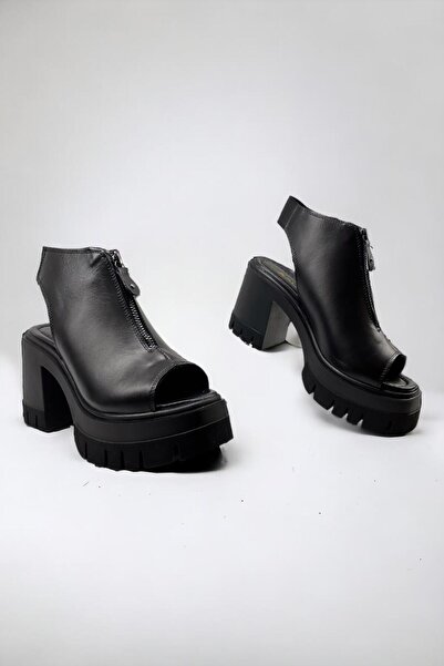 ALBİNİ Albini 10911 - Genuine Leather Black Women's Daily Sandals