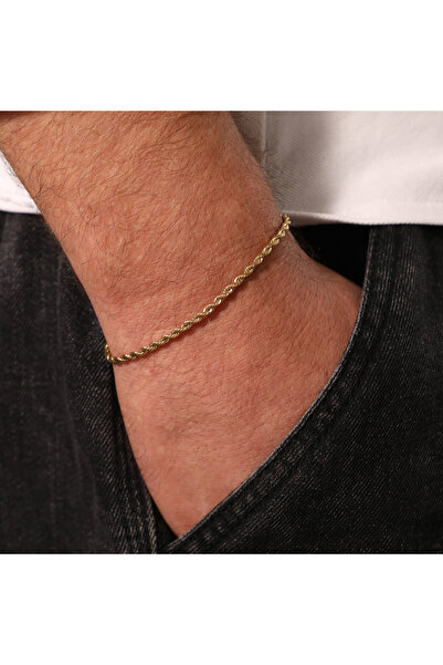 FOURSOLOS Steel Men's Bracelet, Gold Color, Thin Chain, No:27