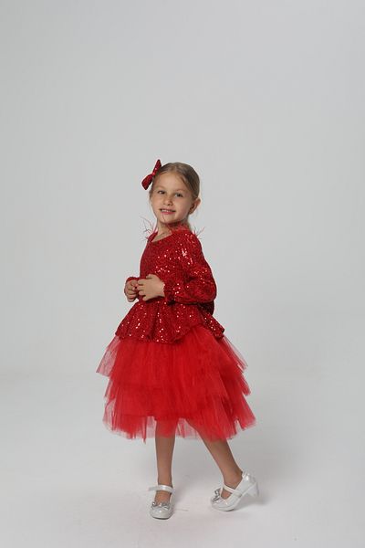 miço kids Red Sequined Peplum Kids Evening Dress