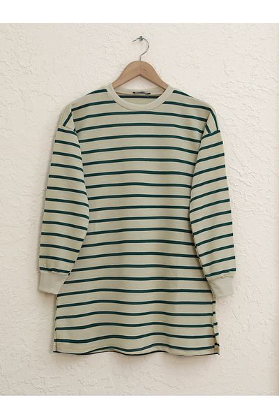 Modamorfo Green Wortex Sweat - Ριγέ, Ριμπ μανίκια και ανοιχτή φούστα
