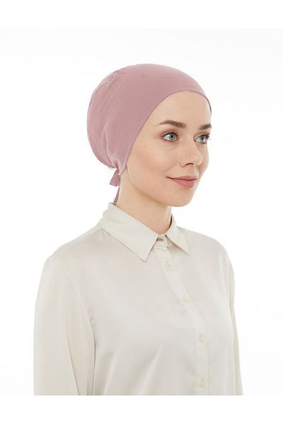 ihvanonline Ροζ χωρίς ραφή Hijab Bonnet - Δεμένο απλό χτενισμένο βαμβάκι