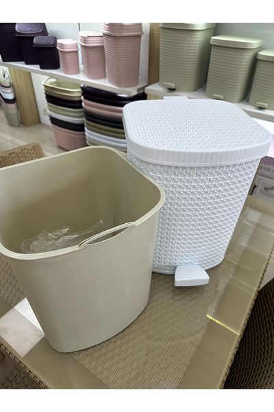 LeesHome 22 LT Wicker Pedal εσωτερικός κάδος Πλαστικός Κάδος απορριμμάτων ΛΕΥΚΟΣ Με Καπάκι 37x30x38 cm
